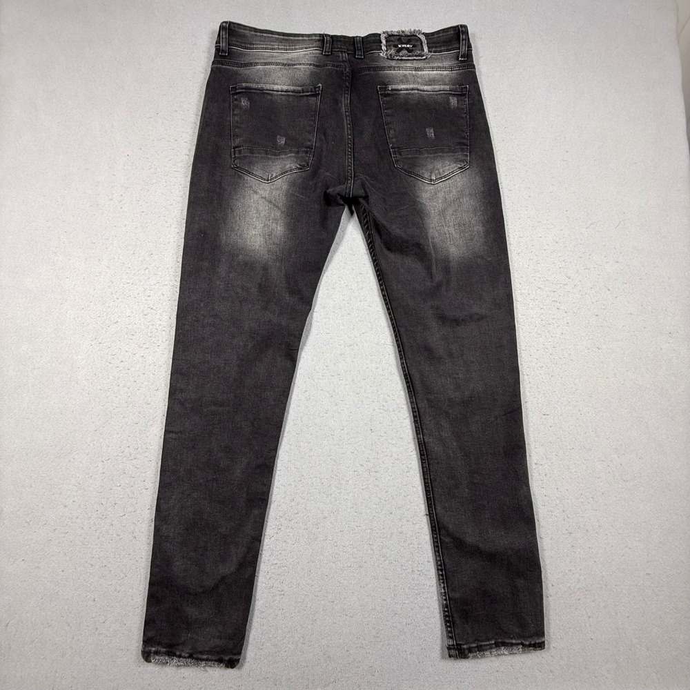 XWAY Mens Black Denim Jeans Pink Skull Cyber Grotesk Distressed Streetwear 36 - Picture 4 of 10